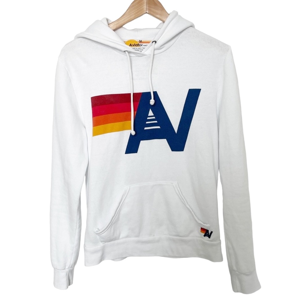 Aviator Nation White AV Logo Hoodie Sweatshirt Sz Medium